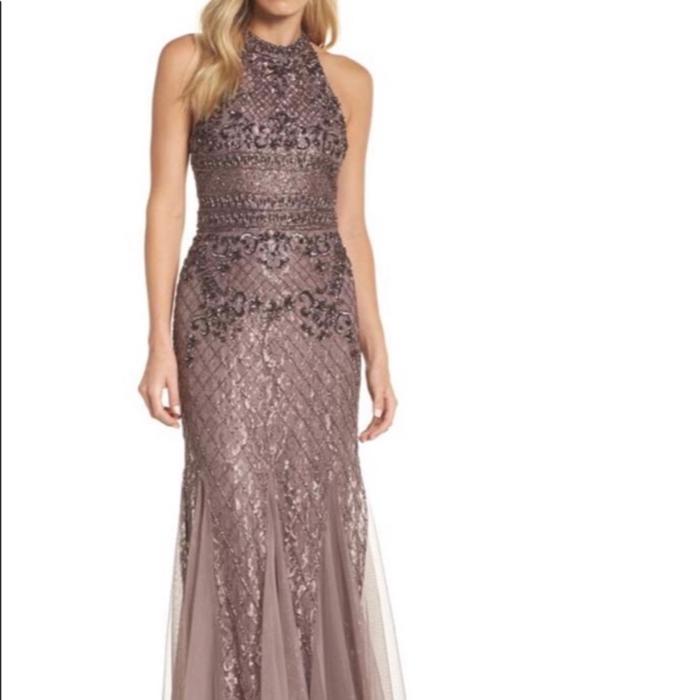 Adrianna Papell mock neck Tback stone beaded dress - Picture 10 of 14